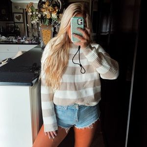 Beige and white striped sweater